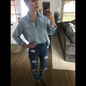 Super soft denim button up blouse